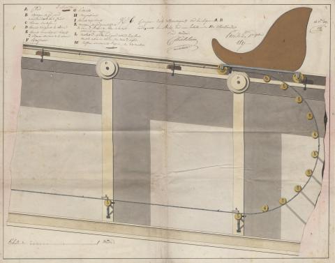 Brevet d'invention n° 950 déposé le 1er octobre 1817 par Pierre-Magloire Chatelain pour  des procédés à l'aide desquels on imprime le mouvement aux chars des montagnes artificielles, soit en montant soit en descendant