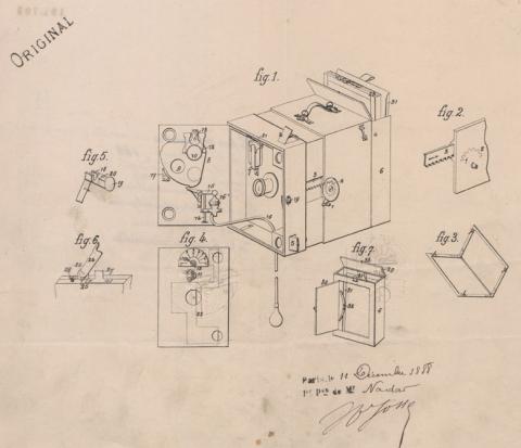 Brevet d’invention de 15 ans déposé le 11 décembre 1888 par Paul Nadar pour un Appareil photographique perfectionné (1BB194703)