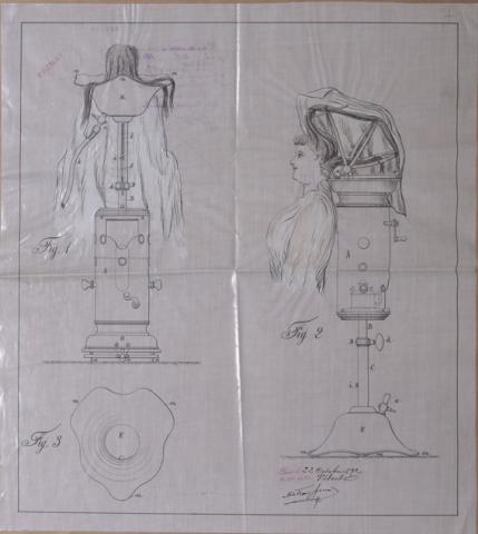 Brevet d’invention de 15 ans n° 225127 déposé le 22 octobre 1892 par Joseph Vibert pour un nouveau séchoir capillaire à cuvette