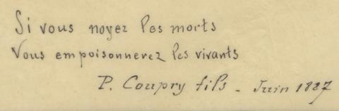 Brevet d'invention n° 197390 déposé le 6 décembre 1887 par Paul Coupry pour un nouveau système de construction des cimetières (1BB187390, archives INPI)